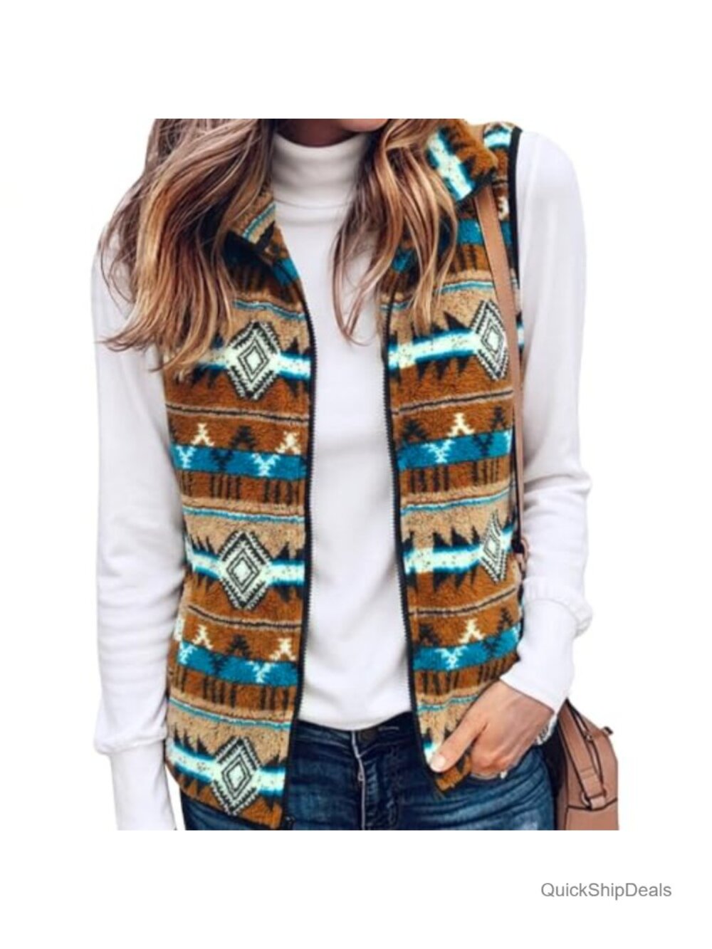 Sherpa Fleece Zip Up Vest Women Sleeveless with Pockets
